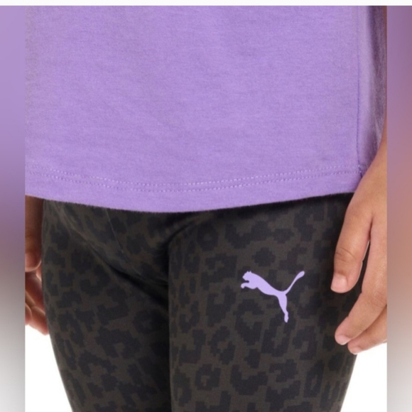 Puma Purple Cat Graphic T-Shirt and Black Leggings Set Sz 4T - Picture 3 of 5